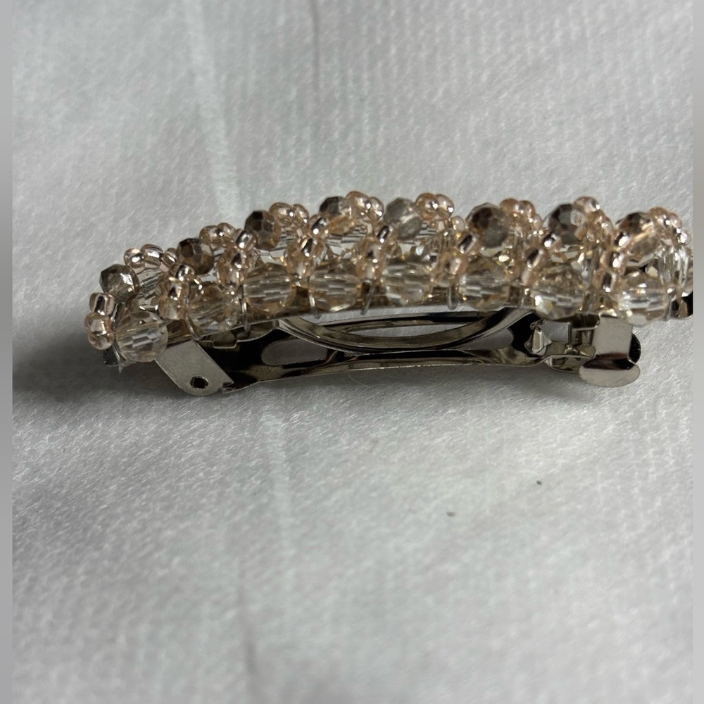 Handmade honey tone Czech crystal beaded hair barrettes set 2 inches